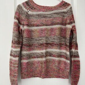 Mossimo Women's Striped Sweater in Rose, Brown, and Cream with Silver Shimmer